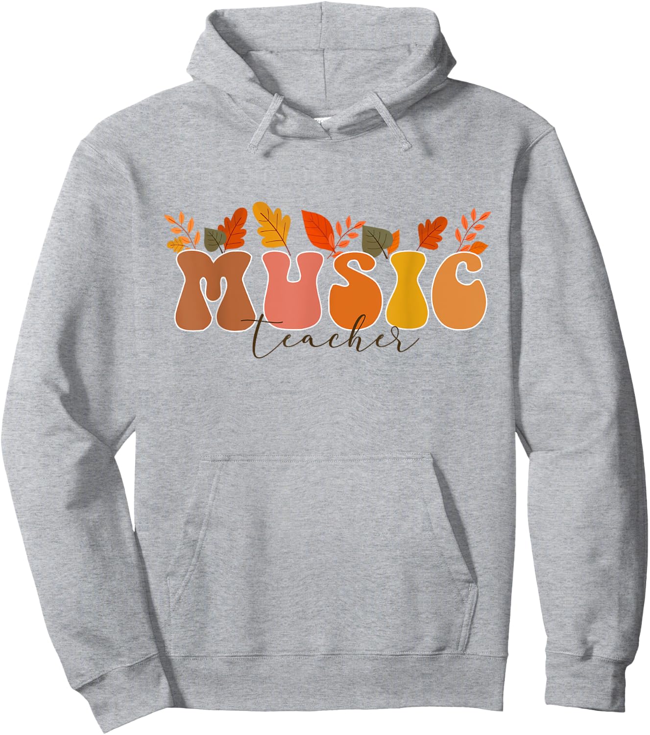 Groovy Retro Music Teacher Vintage Fall Leaves Autumn Season Women Hoodie - Hoodie | Ash