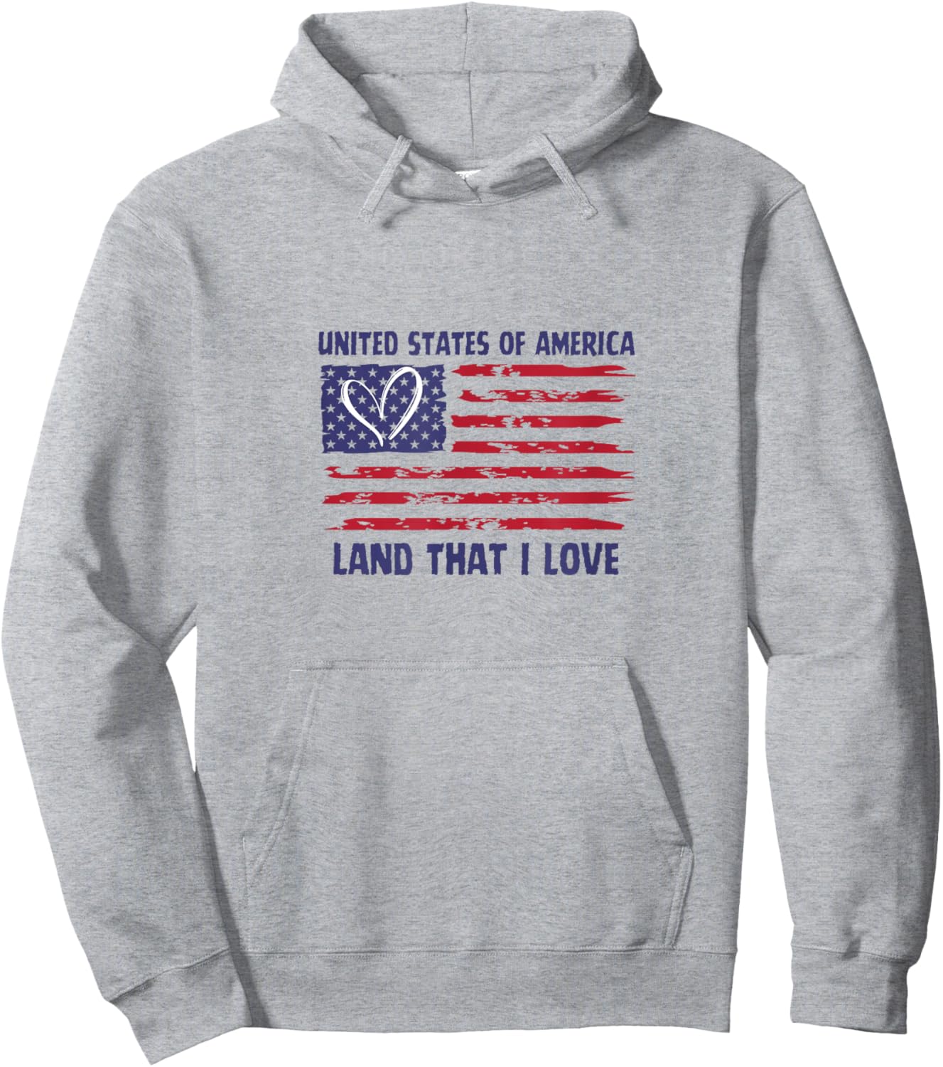 Land That I Love Red White Blue America USA Heart Flag Hoodie - Hoodie | Ash