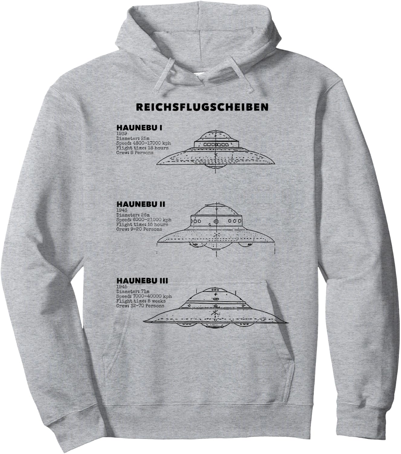 Vintage German WW2 UFO Top Secret Area 51 Alien UAP Graphic Hoodie - Hoodie | Ash