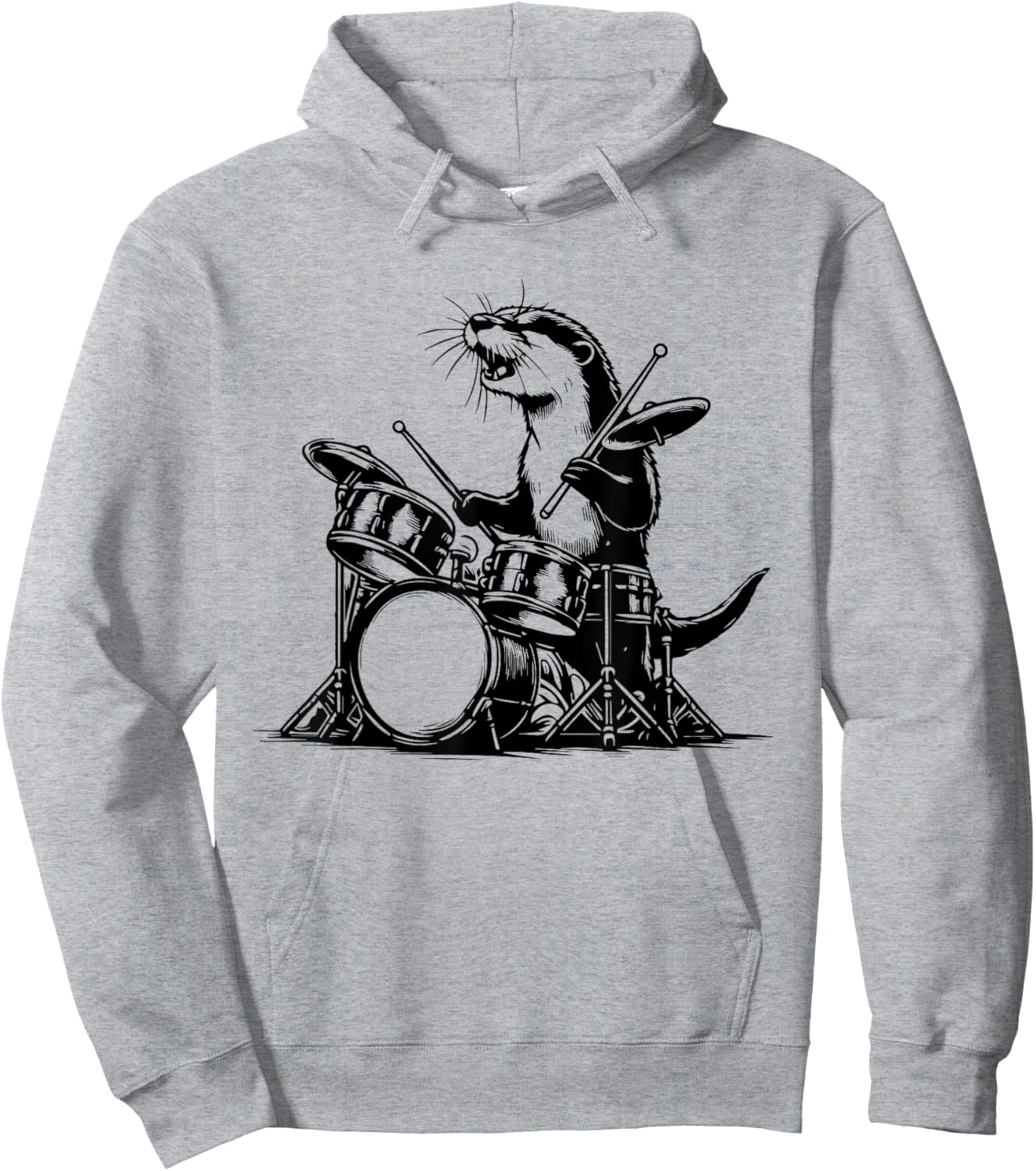 Otter Drummer Rock Retro Drummer Sea Otter Playing Drums Hoodie - Hoodie | Ash