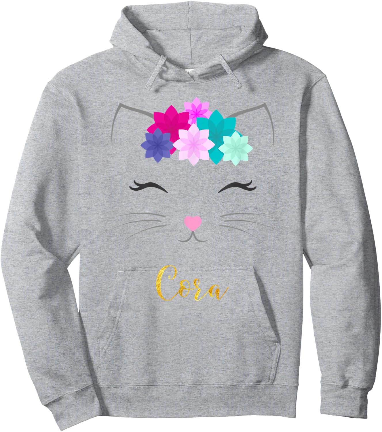 Cora Name Gift Personalized Kitty Cat Women Kids Hoodie - Hoodie | Ash