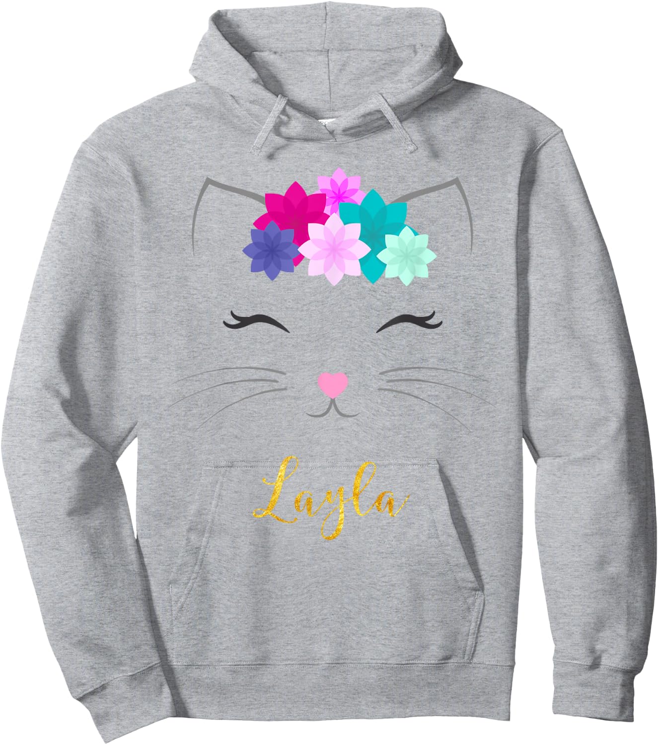 Layla Name Gift Personalized Kitty Cat Hoodie - Hoodie | Ash