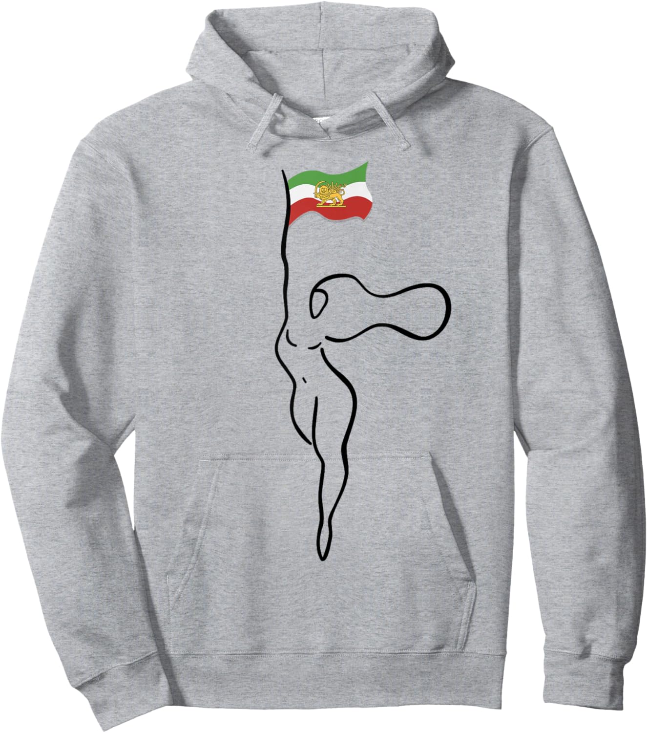 Iranian WOMAN holding Iran Flag with Lion Sun & Sword Symbol Hoodie - Hoodie | Ash