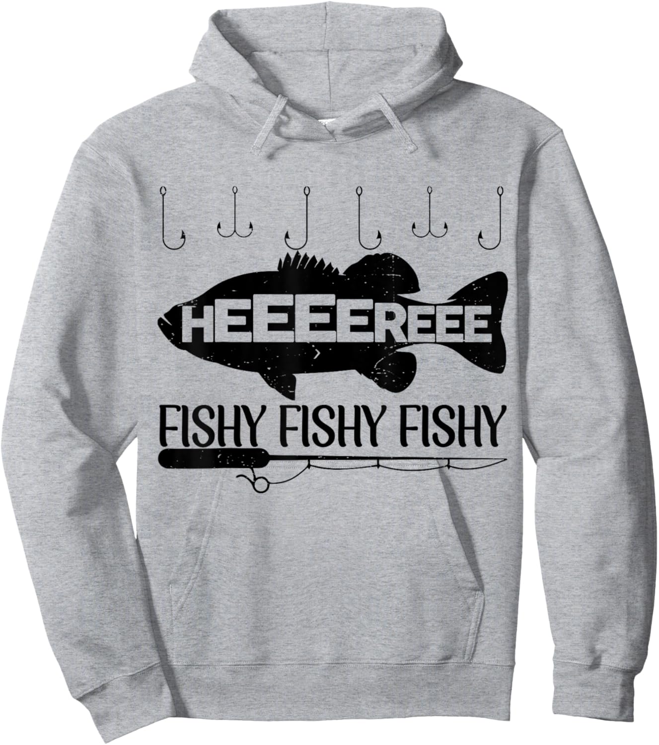 Here-Fishy Men Dad Women Toddler Boy Kids Funny Bass Fishing Hoodie - Hoodie | Ash