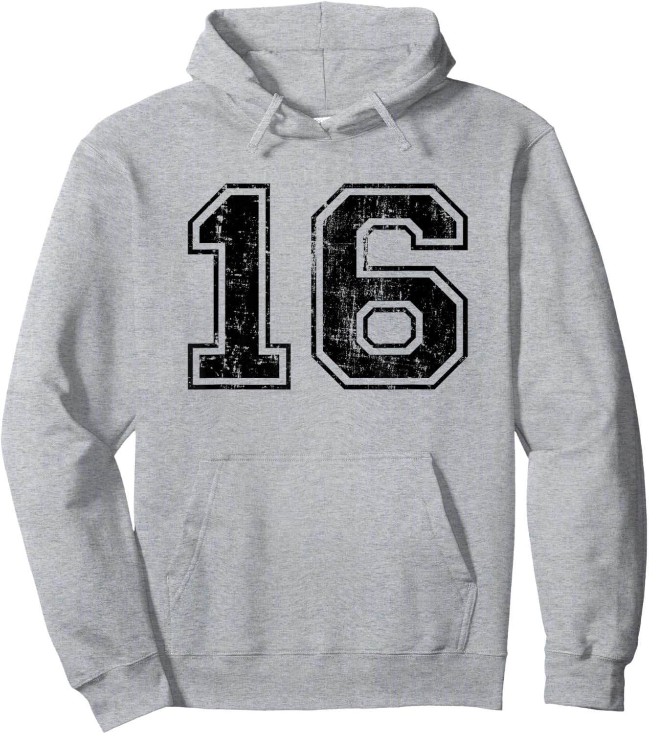 Number 16 Varsity Distressed Vintage Sport Team Player's Fan Hoodie - Hoodie | Ash