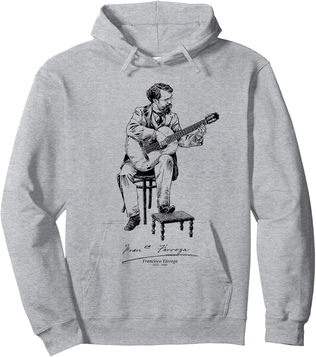 Tfantasy Francisco Trrega Spanish Classical Guitar Music , -Adults, Grey, Small, Short Sleeve, Cotton Blend, Classic Fit, T Back, Round Neck, Casual Hoodie - Hoodie | Ash