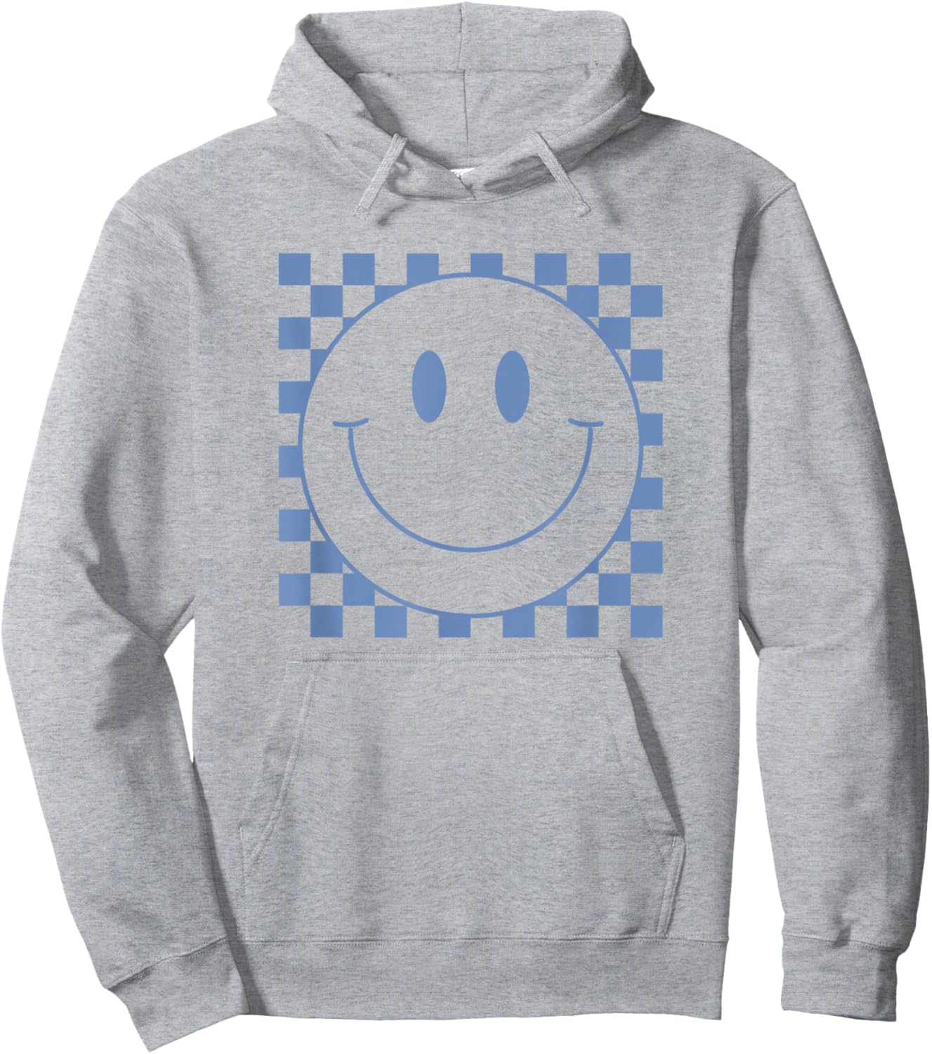Cute Blue Checkered Smile Face Peace Smiling Happy Face Boy Hoodie - Hoodie | Ash