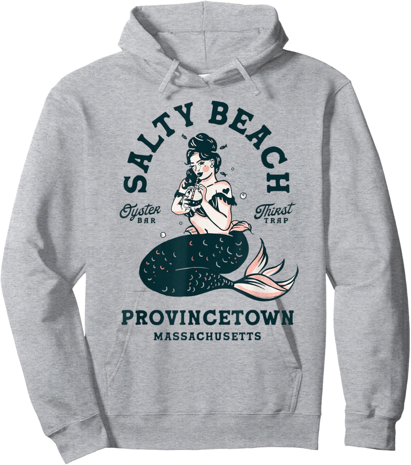 Provincetown Cape Cod Salty Beach Seafood Oyster Bar Mermaid Hoodie - Hoodie | Ash
