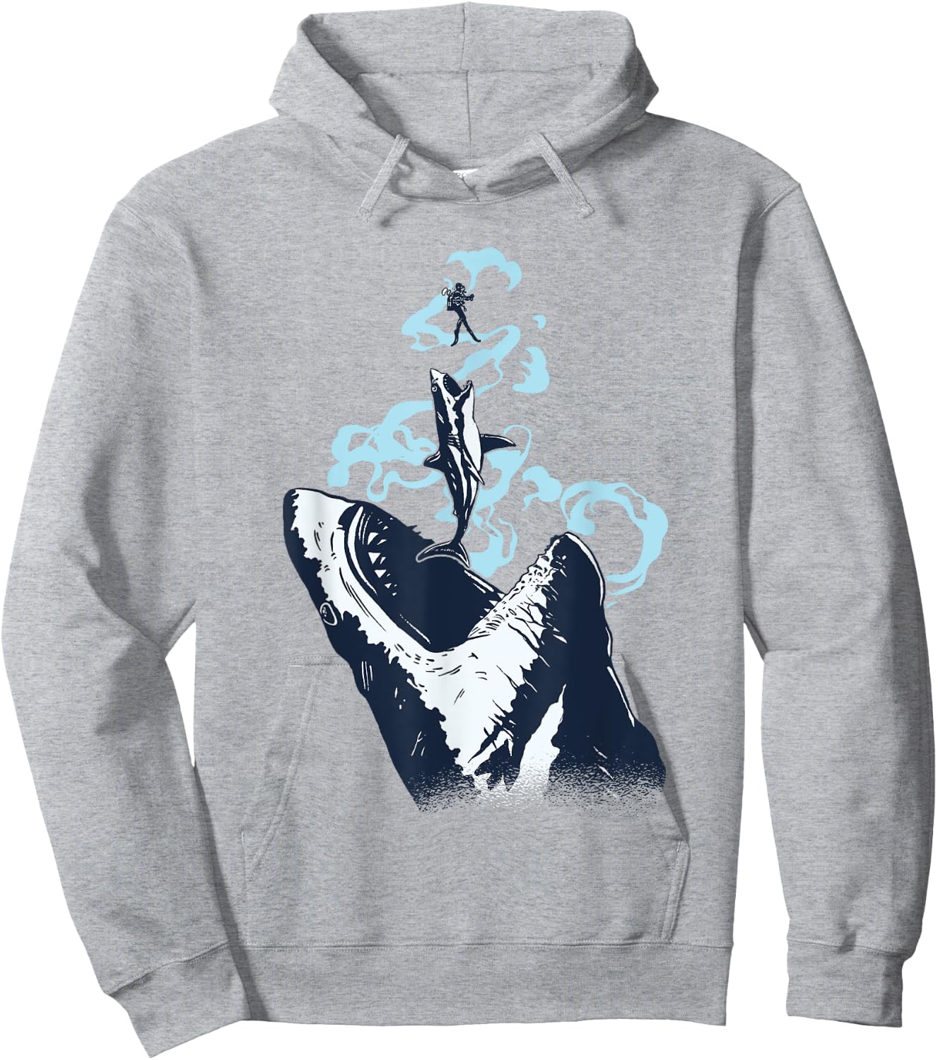 Diver, White Great Shark, Shark Diving Hoodie - Hoodie | Ash