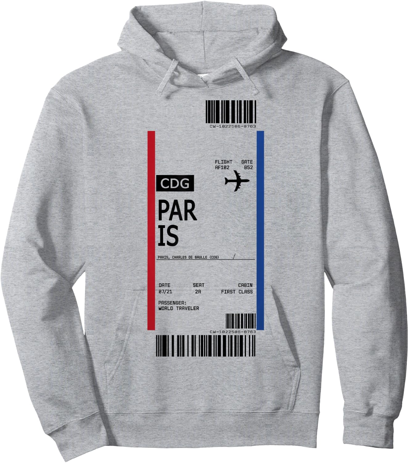 Boarding Pass First Class Air Plane Ticket Paris France Hoodie - Hoodie | Ash
