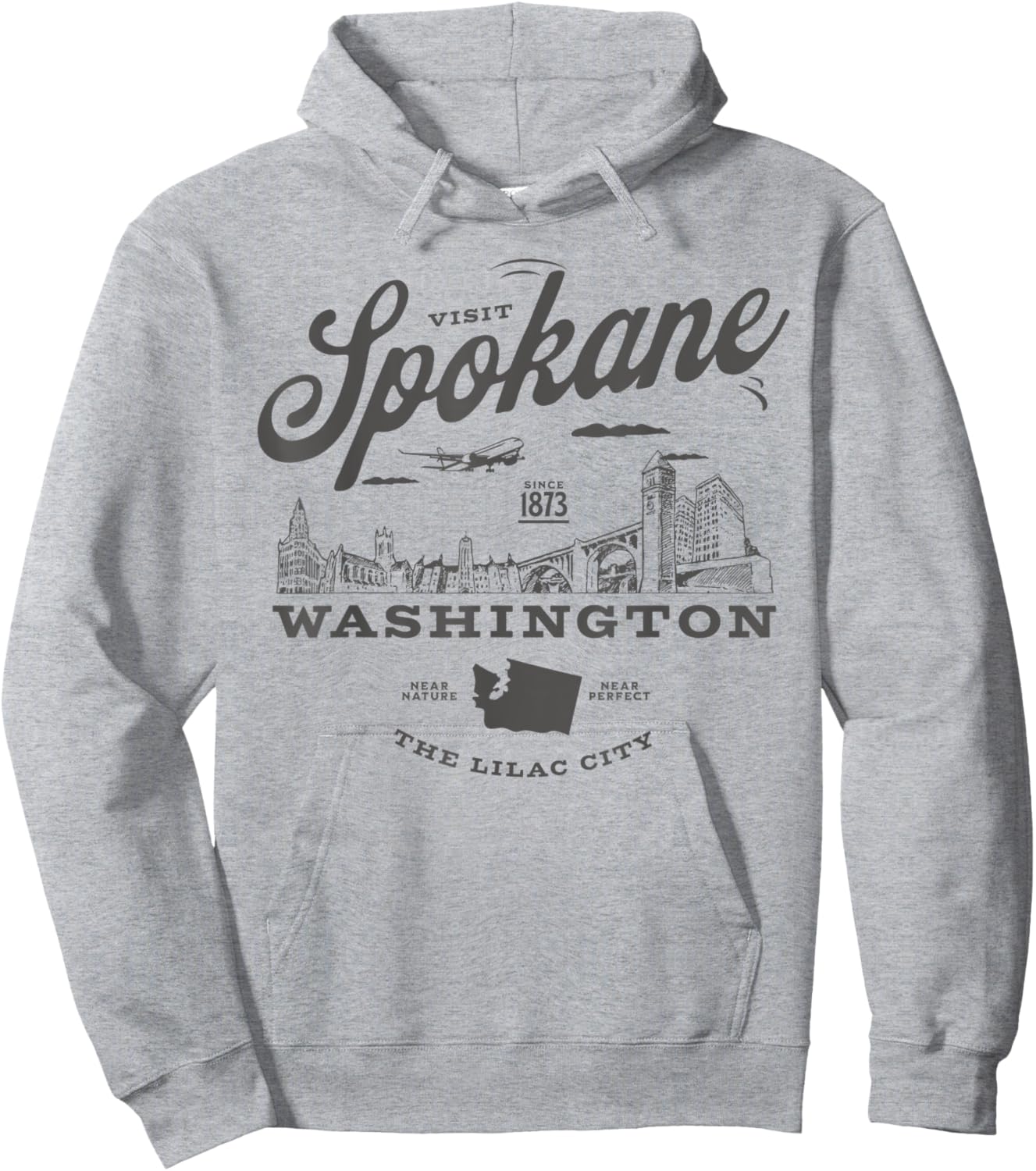 Visit Spokane Washington Since 1873 Vintage Skyline Hoodie - Hoodie | Ash