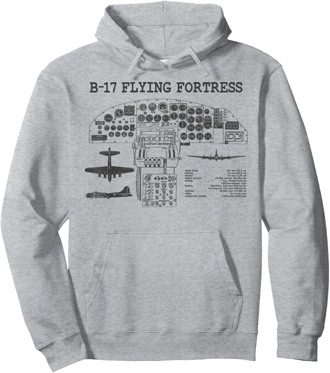 Retro USA WWII B-17 Cockpit USA Warplane B17 Flying Fortress Hoodie - Hoodie | Ash