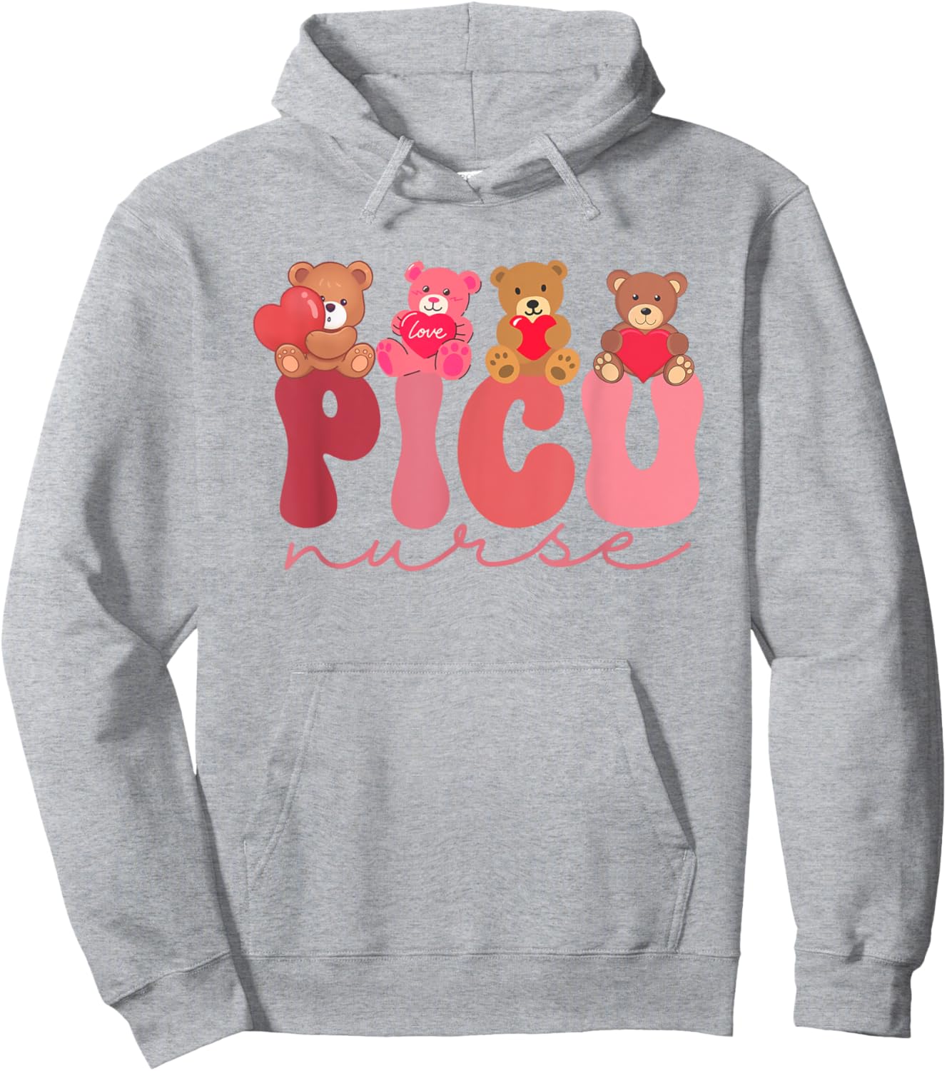 Women Valentine PICU Nurse Pediatrics Cute Bears Ped Rn Lpn Hoodie - Hoodie | Ash