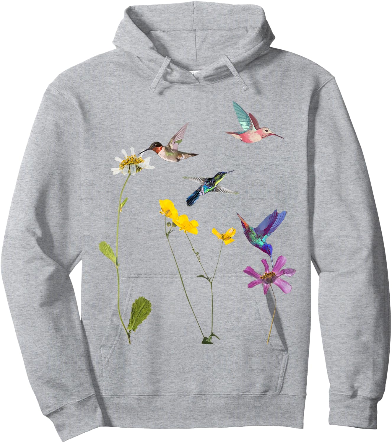 Hummingbird and Flowers Hoodie - Hoodie | Ash