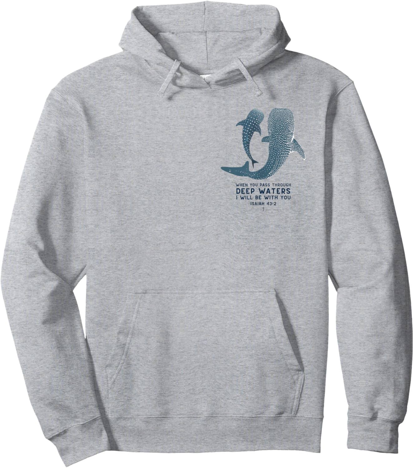 Christian Scripture Jesus Ocean Whale Shark (On Back) Hoodie - Hoodie | Ash