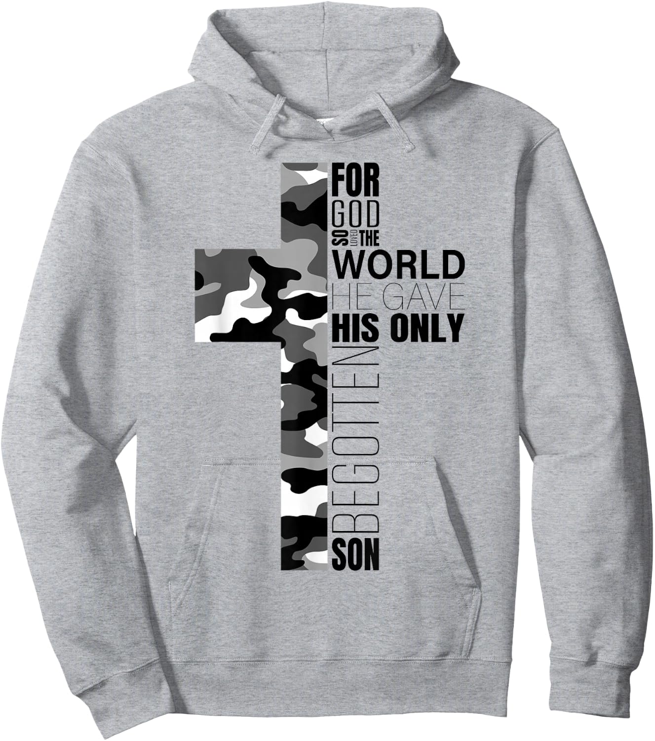 Camo Christian Cross Bible Verse John 3:16 Men Boys Faith Hoodie - Hoodie | Ash