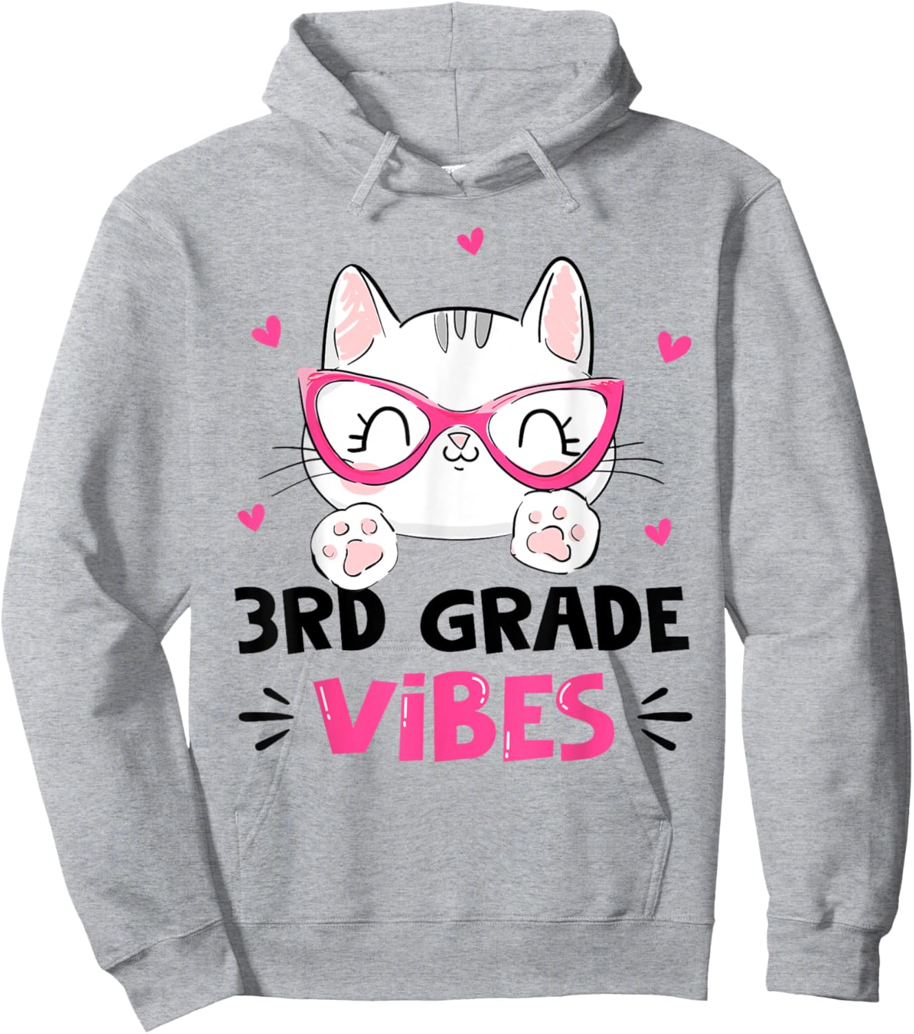 Third 3rd Grade Vibes Back to School Cute Cat Cute For Girls Hoodie - Hoodie | Ash