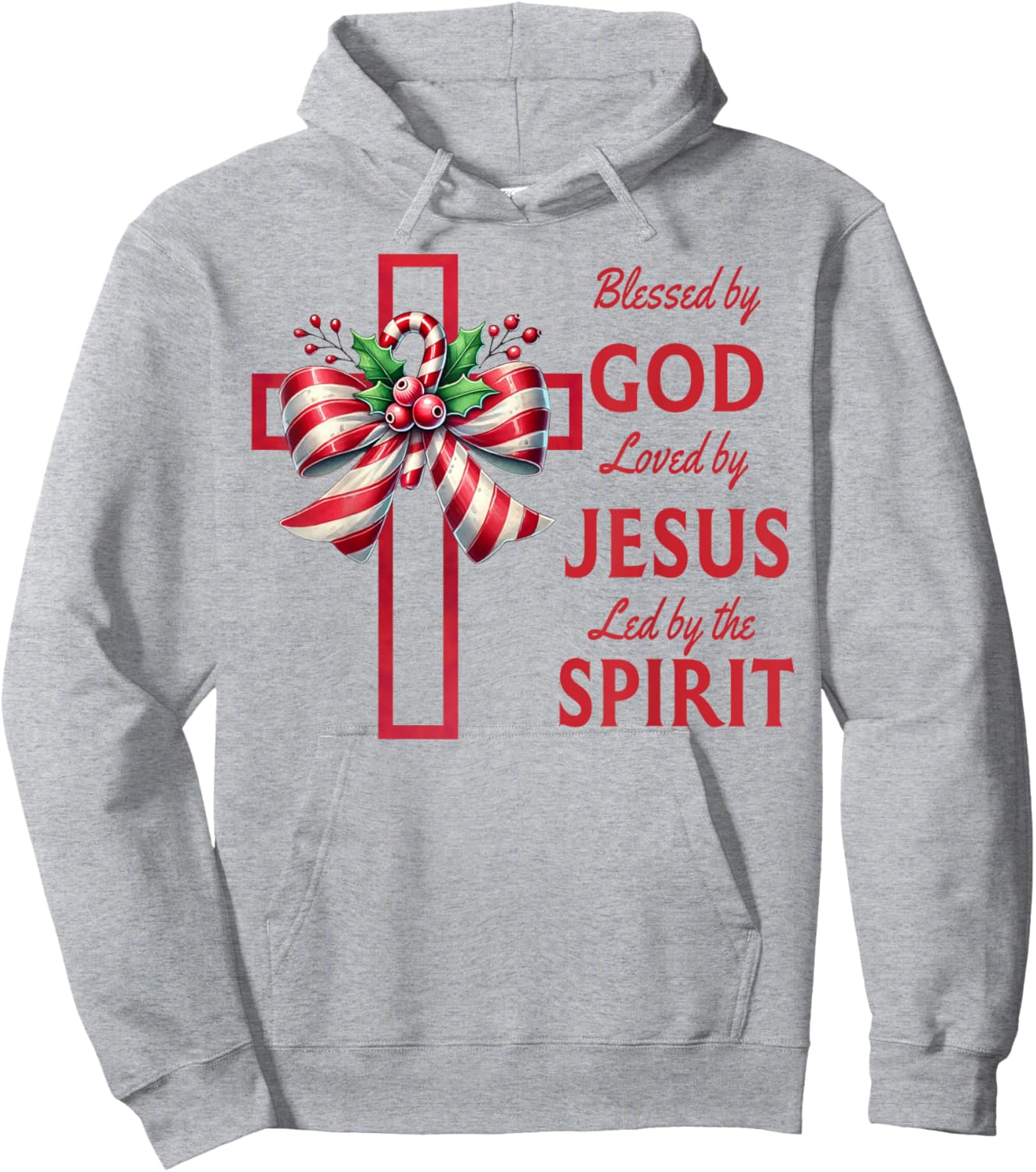 Blessed By God Loved By Jesus Beautiful Candy Cane Cross Hoodie - Hoodie | Ash