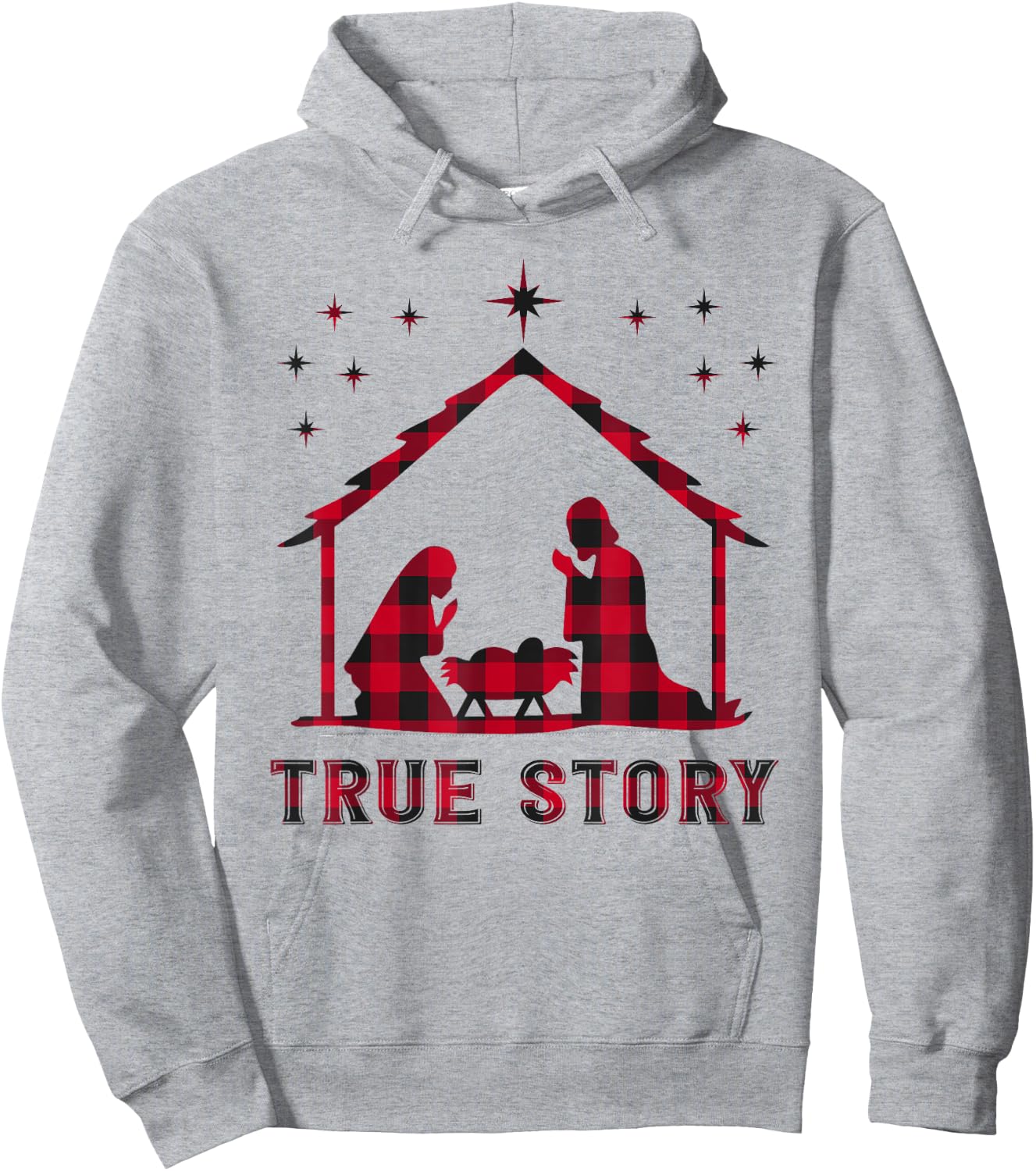 Red Plaid True Story of Jesus Birth Nativity Christmas Gift Hoodie - Hoodie | Ash