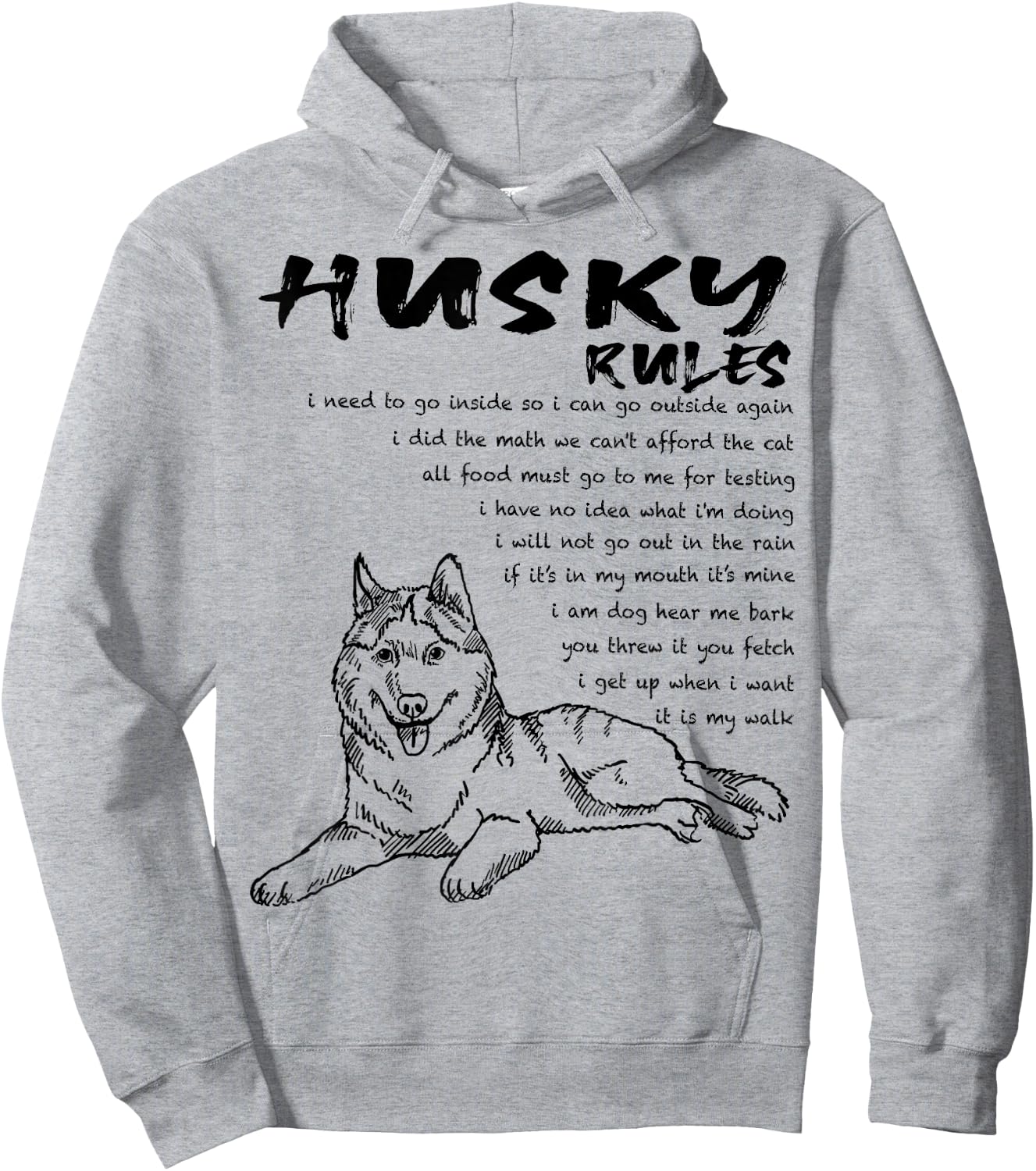 Funny Siberian Husky Dog Hand Drawn Art Men Women Girls Kids Hoodie - Hoodie | Ash