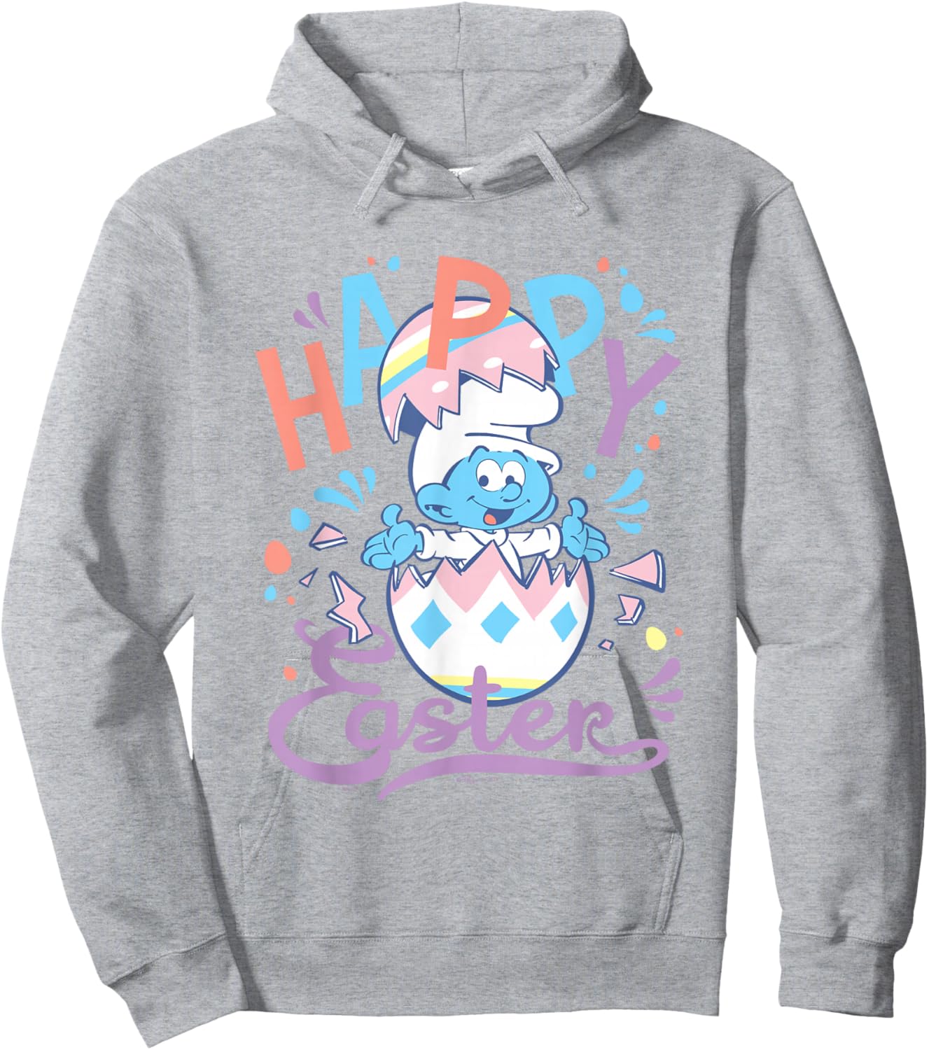 The Smurfs Happy Easter Cute Smurf Egg Pastel Colours Logo Hoodie - Hoodie | Ash