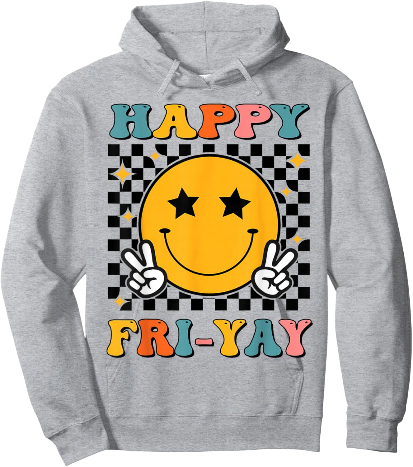 Retro Groovy Happy Fri-yay Friday Teacher Funny Friyay Men Women Kids Hoodie - Hoodie | Ash