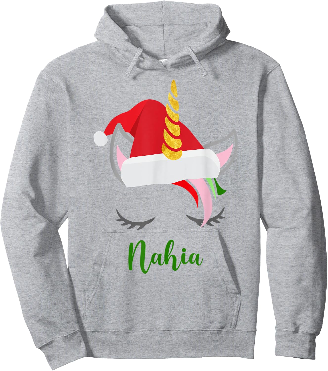 Nahia Name Gift - Nahia Santa Unicorn Hoodie - Hoodie | Ash