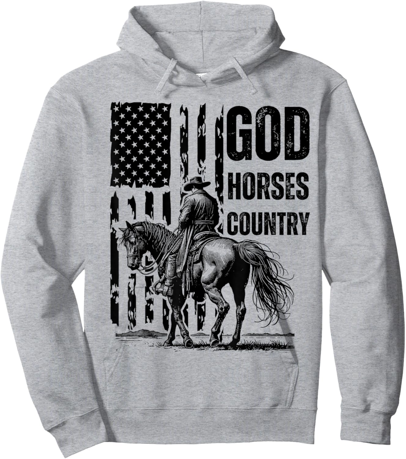God Horses Country Christian Cowboy & American Patriot - -Adults, Grey, Small, Short Sleeve Hoodie - Hoodie | Ash