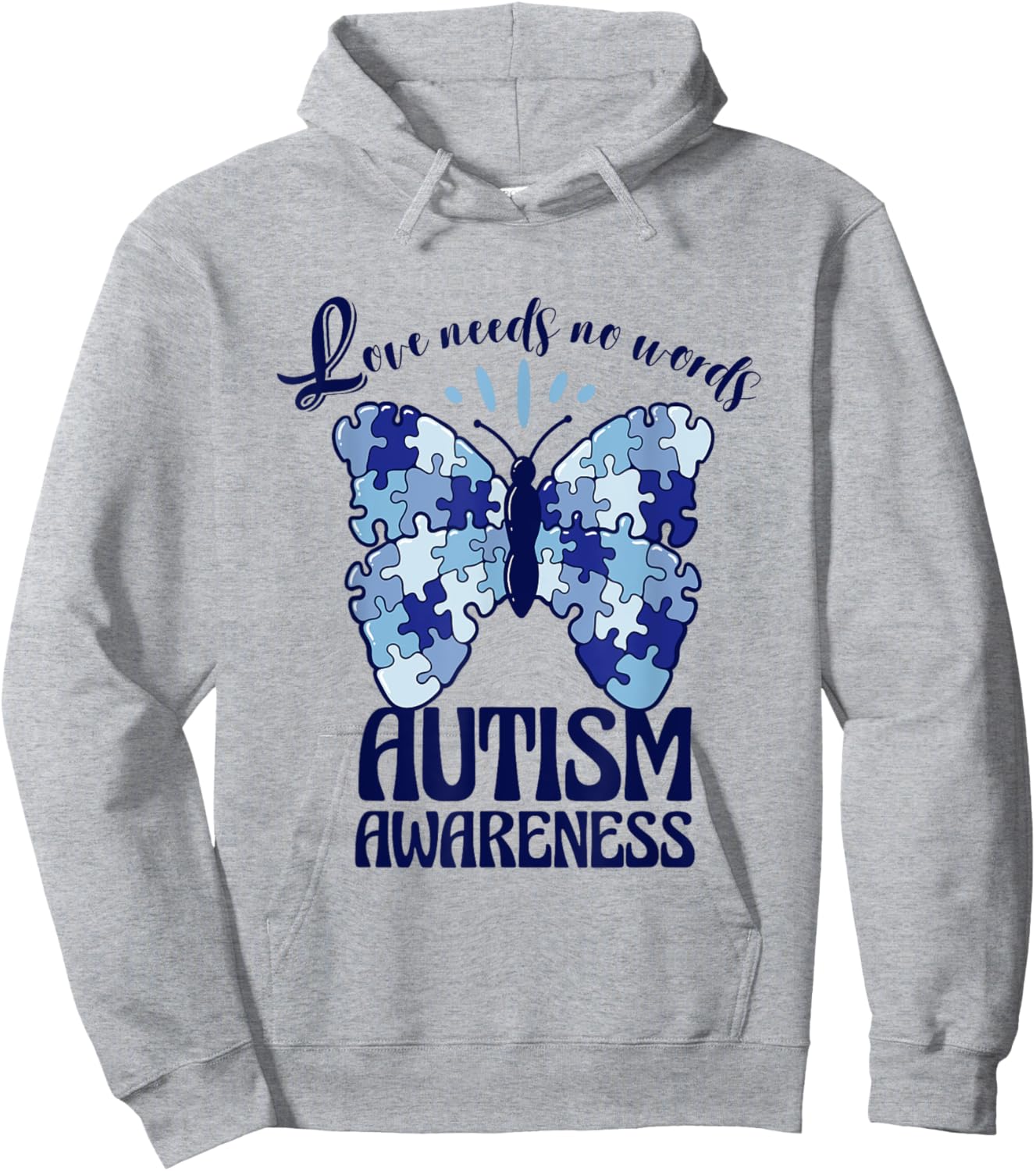 Love Needs No Words Autism Awareness Butterfly Hoodie - Hoodie | Ash