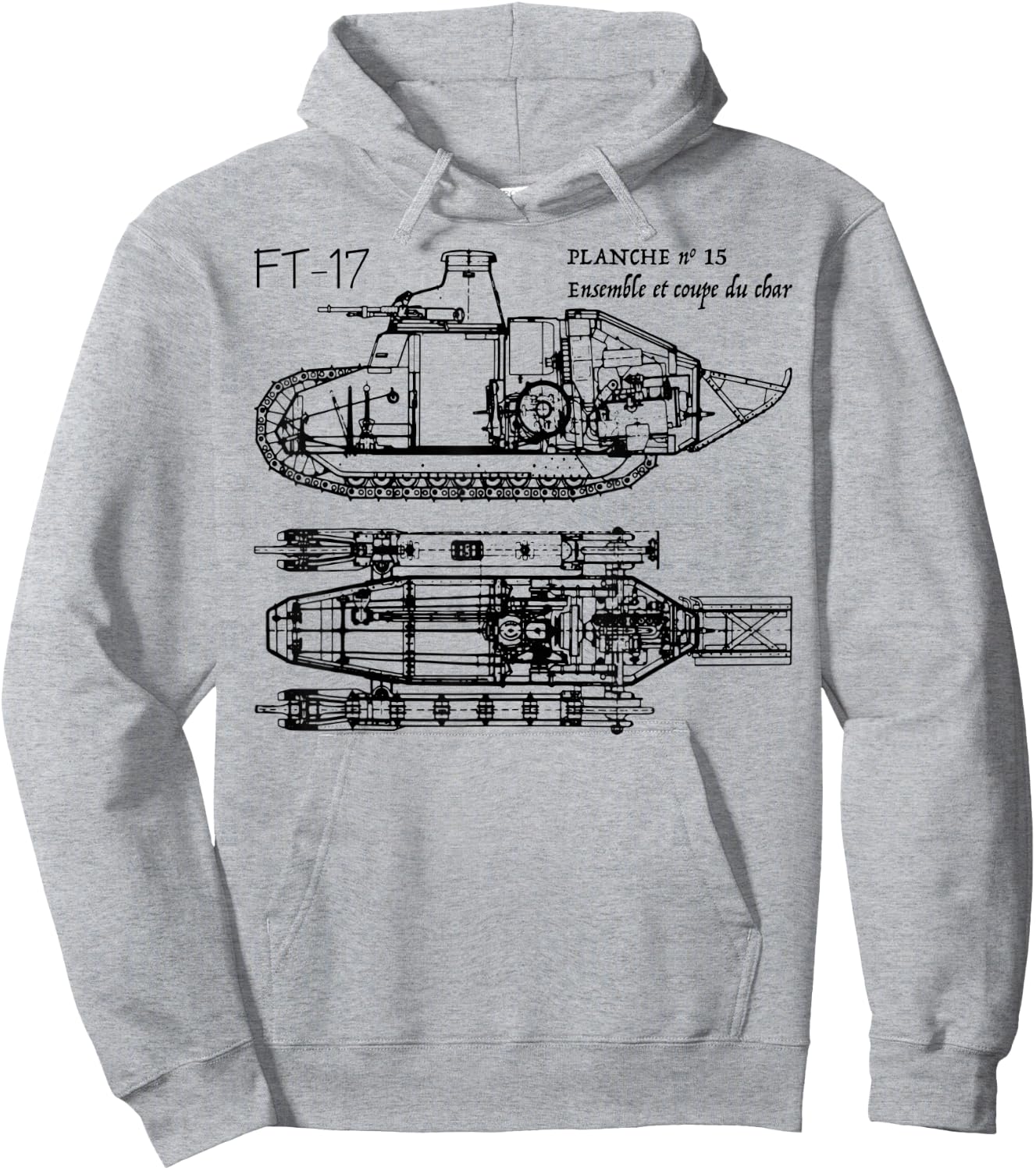 FT-17 French Light Tank WW1 Blueprint Gift Hoodie - Hoodie | Ash
