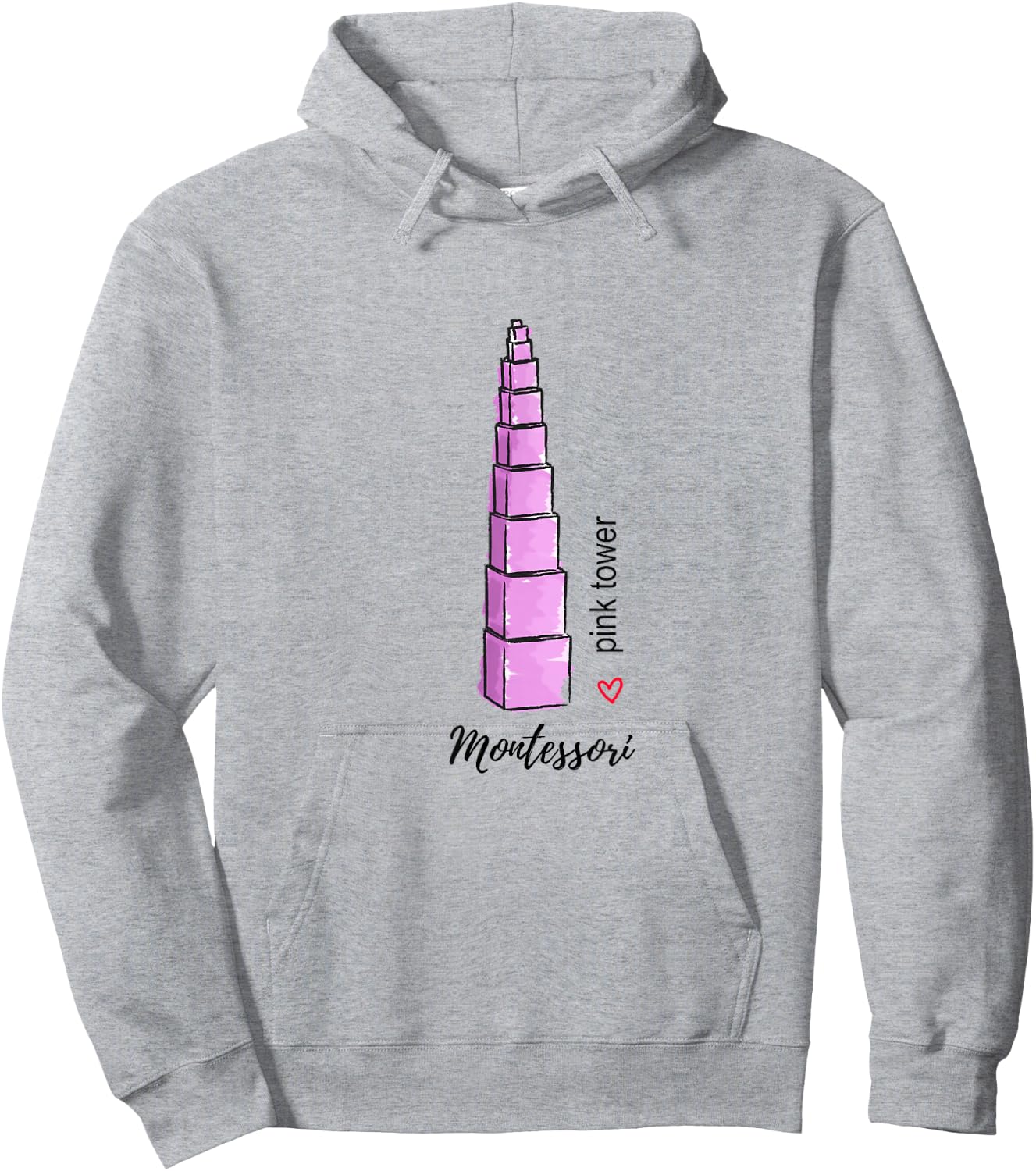 I heart Montessori - Pink Tower Hoodie - Hoodie | Ash