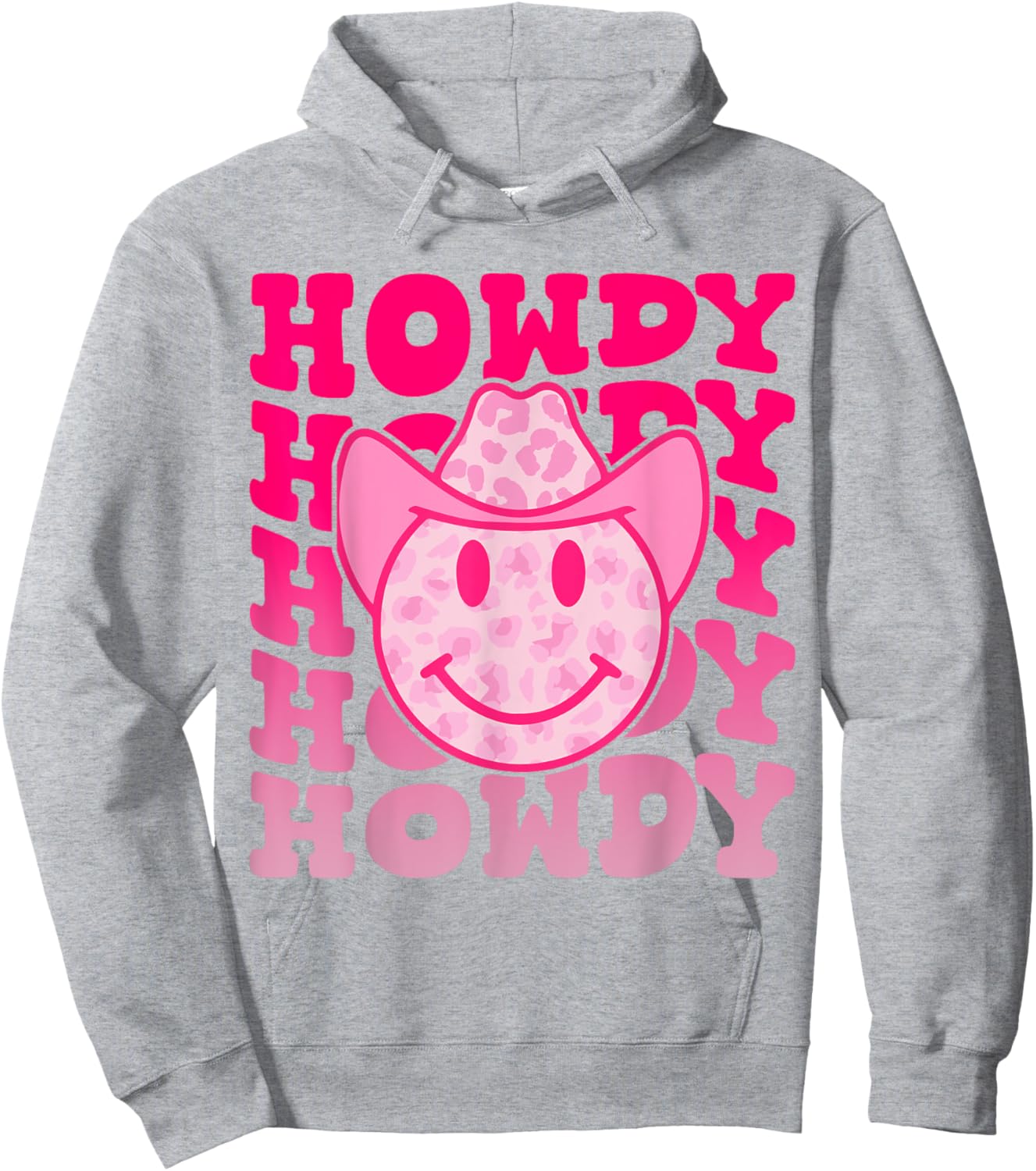 Western Country Cow Howdy Leopard Smile Face Cowgirl Rodeo Hoodie - Hoodie | Ash