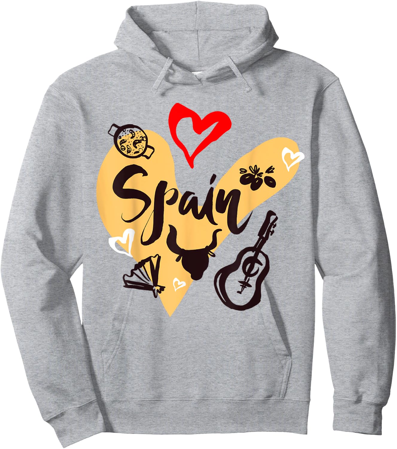 I Love Spain, Cool Spain Doodles Illustration Graphic Design Hoodie - Hoodie | Ash