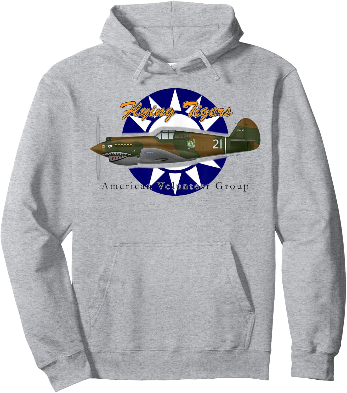Matthew Webb Flying Tigers P-40 Fighter - Men's Grey Classic Fit Short Sleeve - Small Hoodie - Hoodie | Ash