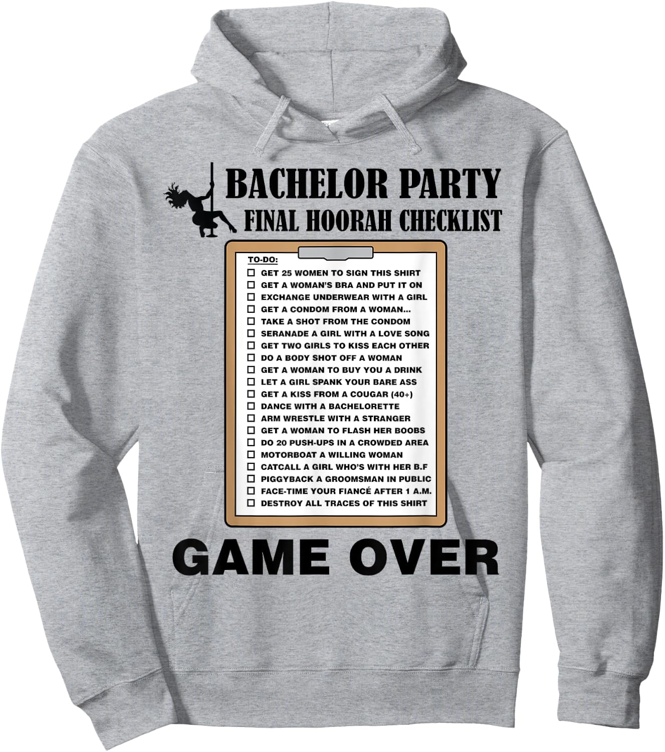 Bachelor Party Checklist Funny Challenge for Grooms Hoodie - Hoodie | Ash