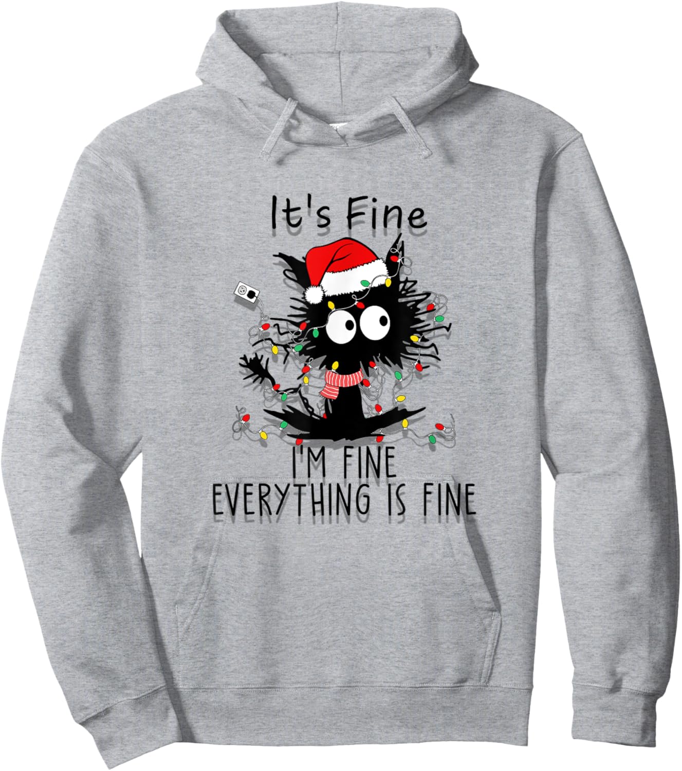 Funny Frazzled Cat At Christmas I'm Fine Everything Is Fine Men Women Hoodie - Hoodie | Ash