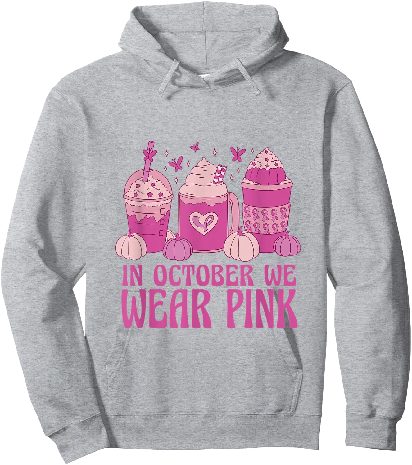 Women In October We Wear Pink Halloween Breast Cancer Coffee Hoodie - Hoodie | Ash
