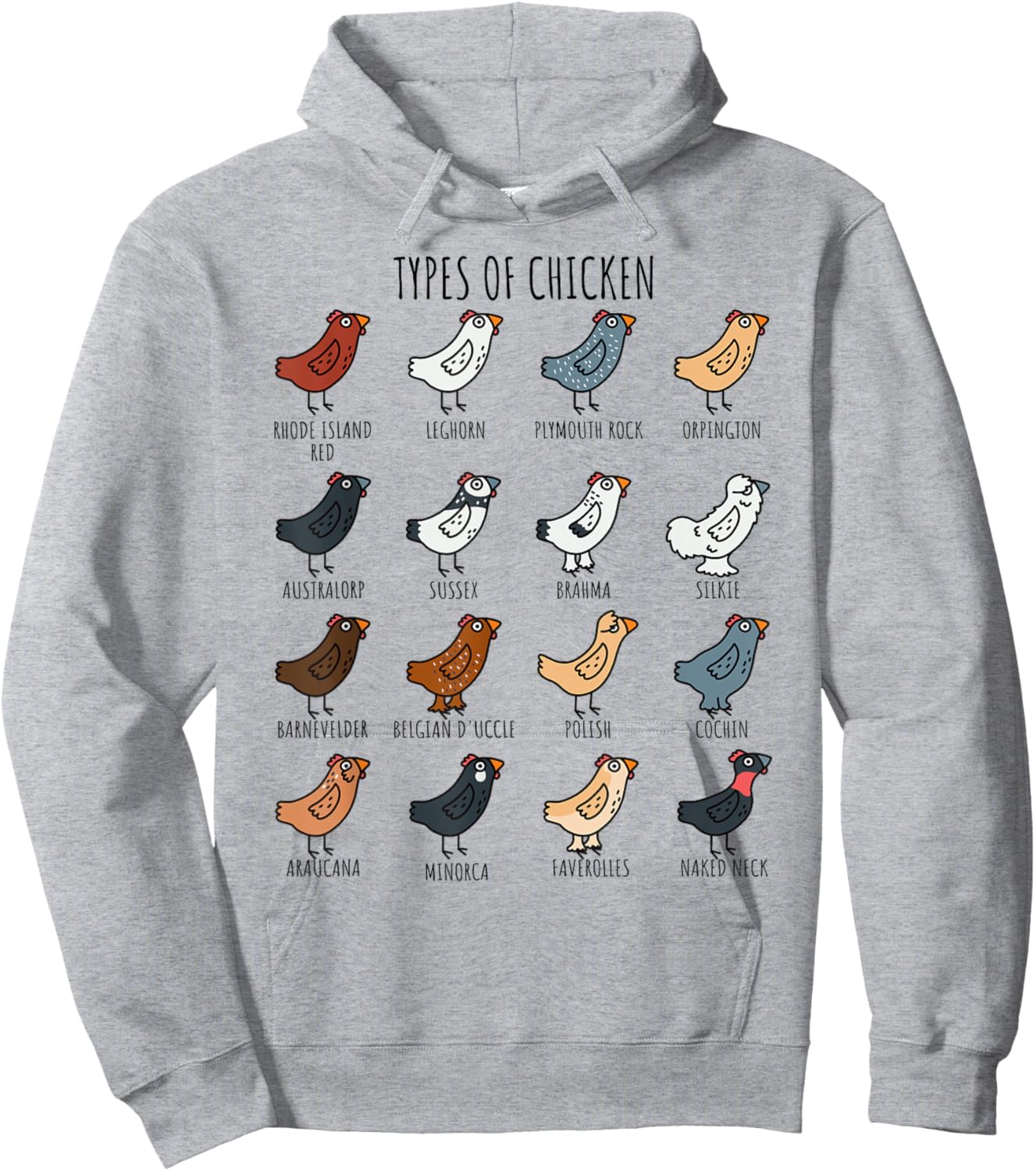 Cute Types of Chicken Lady Leghorn Silkie Cochin Minorca Hoodie - Hoodie | Ash