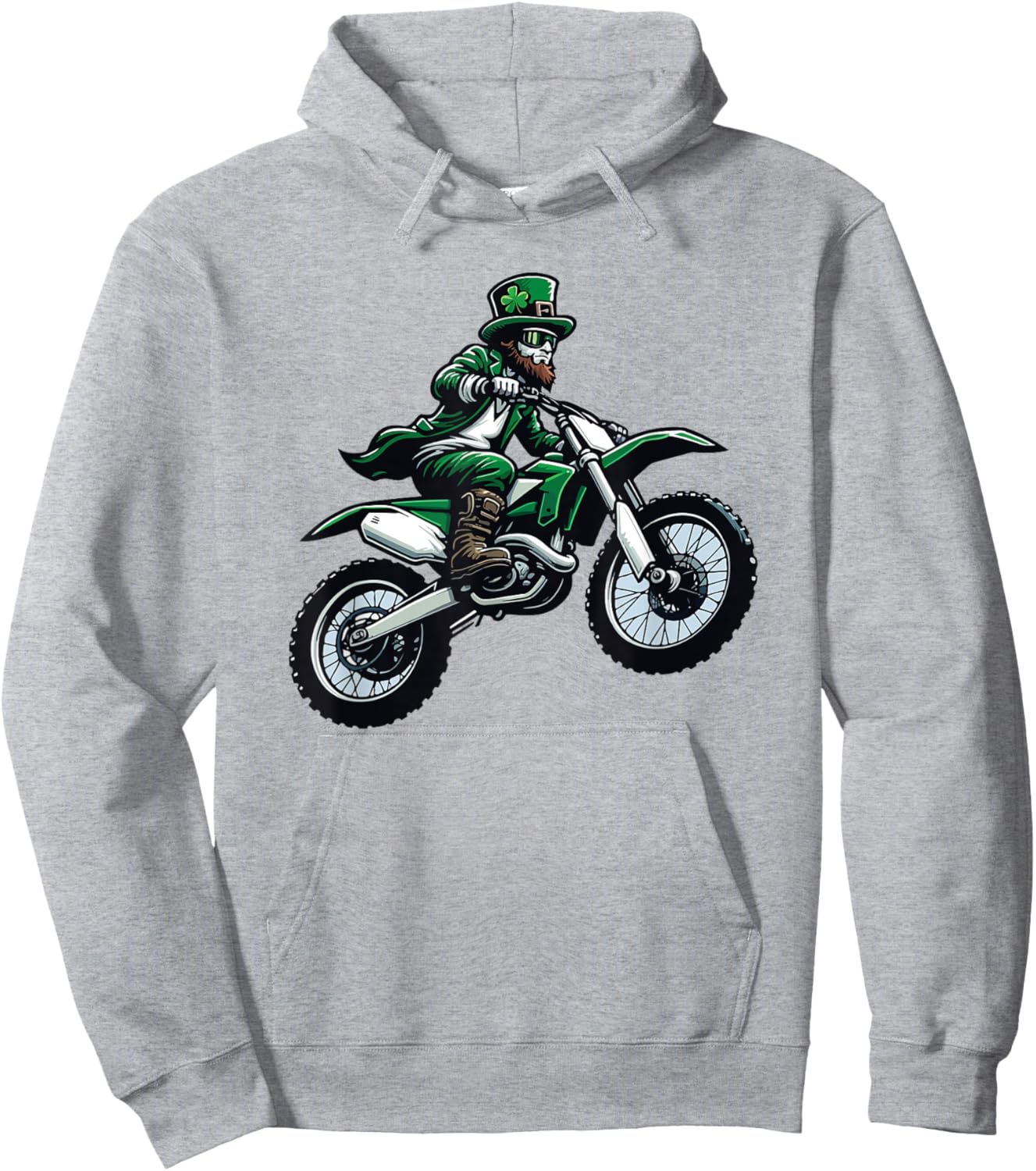 Dirt Bike Leprechaun Funny St Patrick's Day Racer Motorcycle Hoodie - Hoodie | Ash