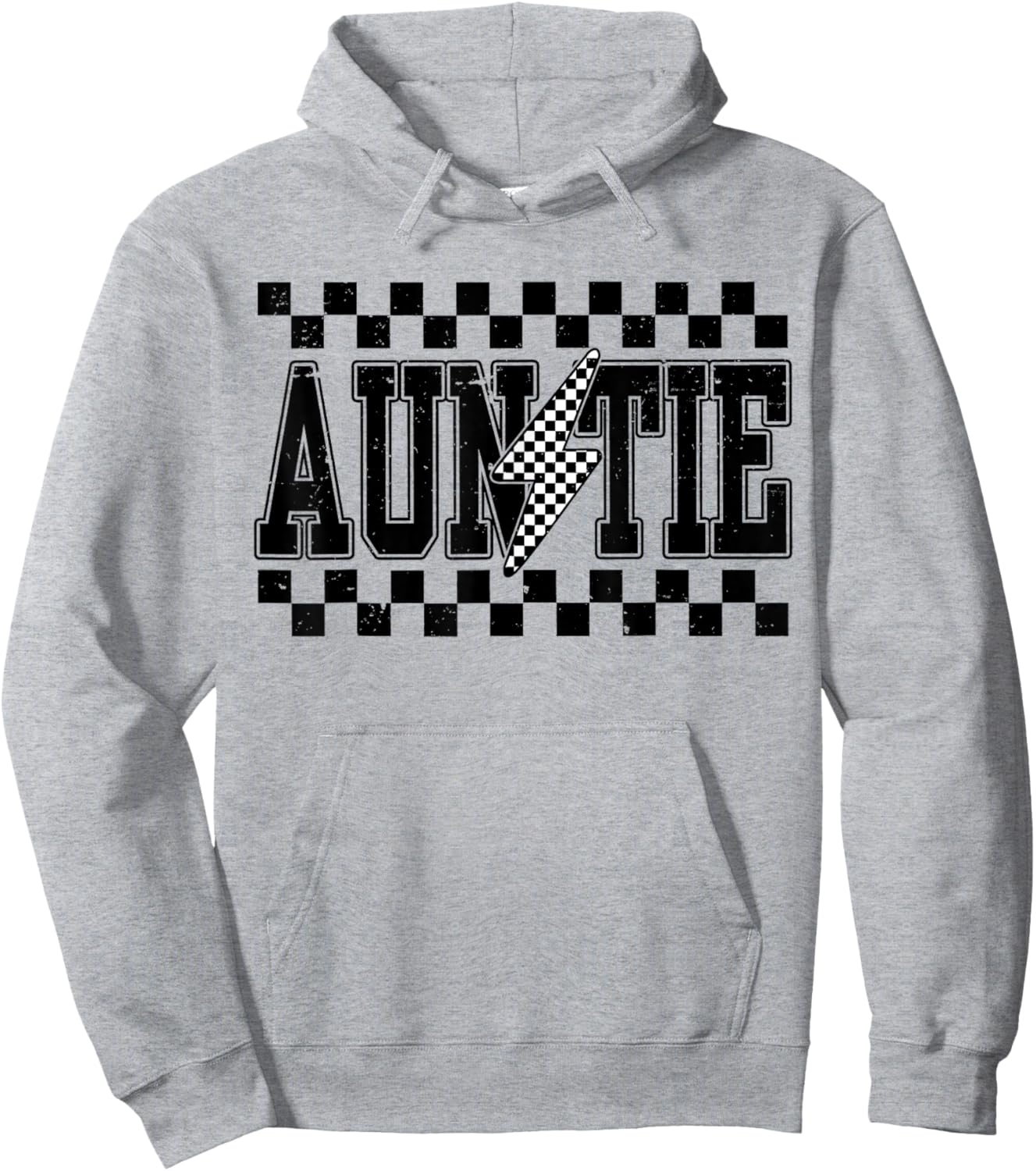 Retro Lightning Auntie Checkered Funny Auntie Men Hoodie - Hoodie | Ash