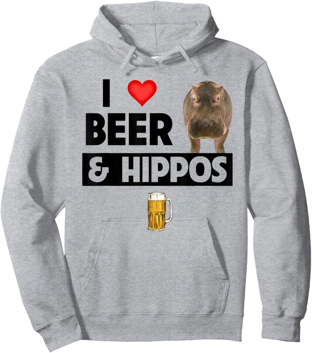 I Love Beer and Hippos Drinking Wildlife Safari Animals Hoodie - Hoodie | Ash