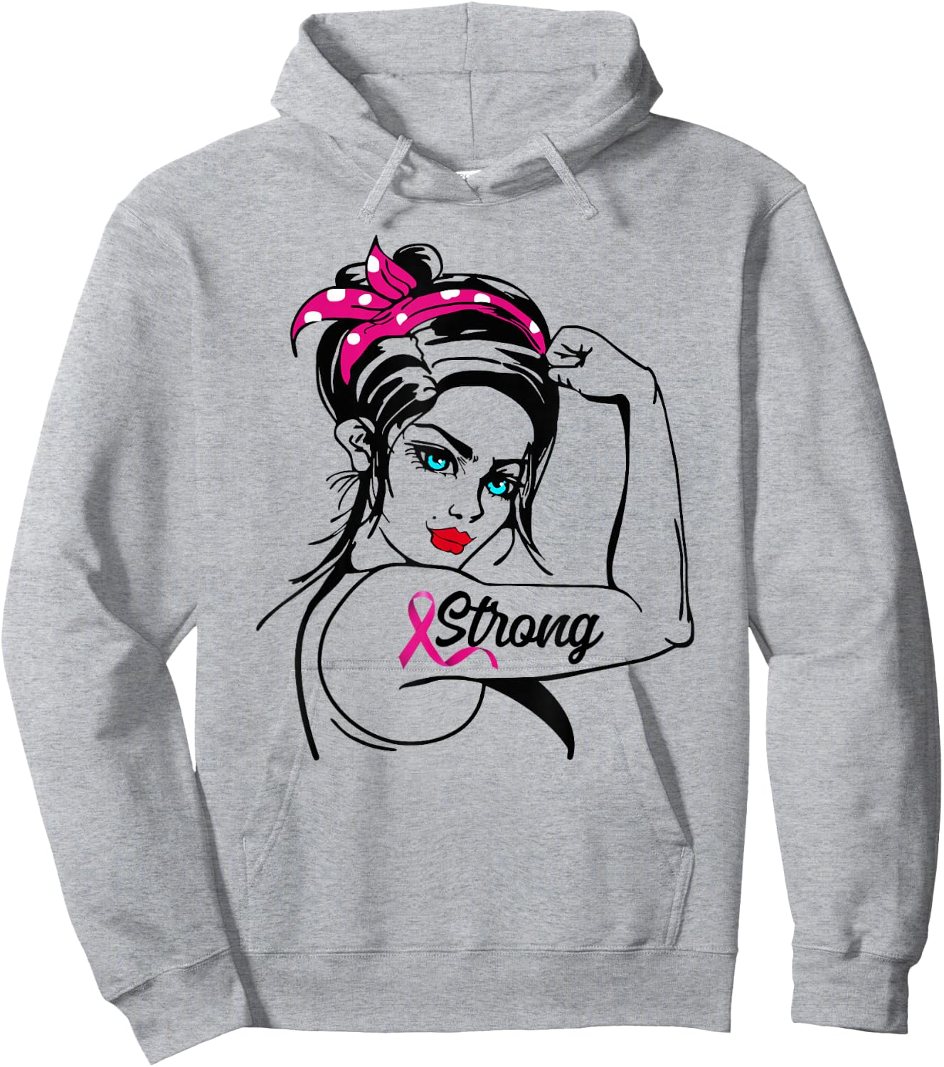 Strong Rosie The Riveter Breast Cancer Awareness Hoodie - Hoodie | Ash
