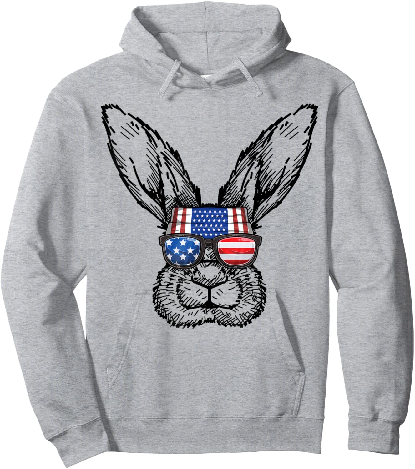 Patriotic Bunny American Flag USA Funny 4th Of July Rabbit Hoodie - Hoodie | Ash