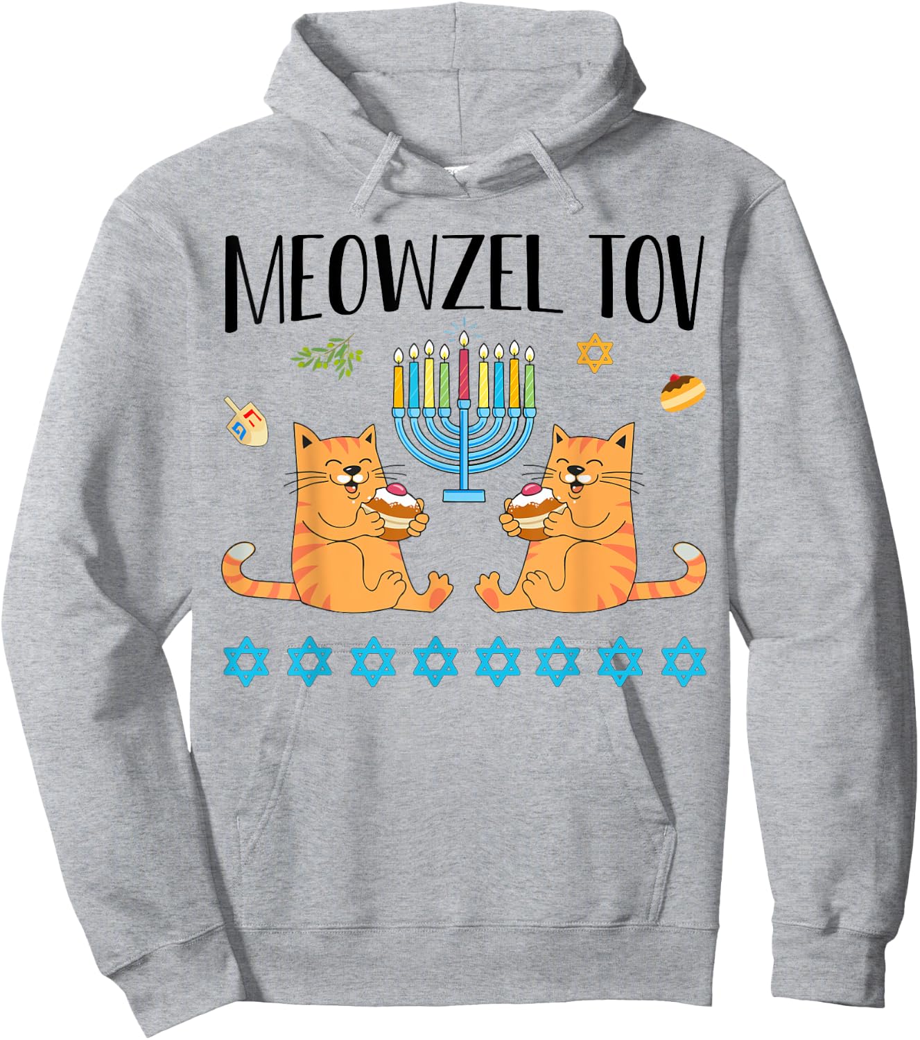 Meowzel Tov Menorah Cat Hanukkah Chanukah Jewish Funny Gift Hoodie - Hoodie | Ash