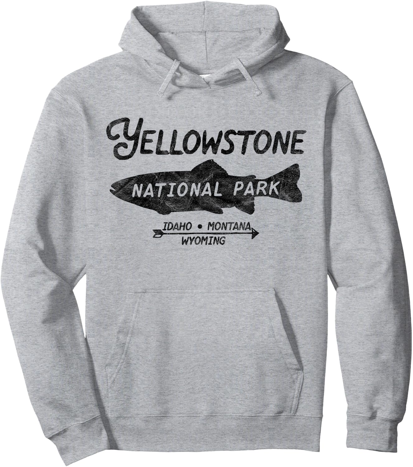 Yellowstone National Park Retro Trout Fishing Graphic Hoodie - Hoodie | Ash