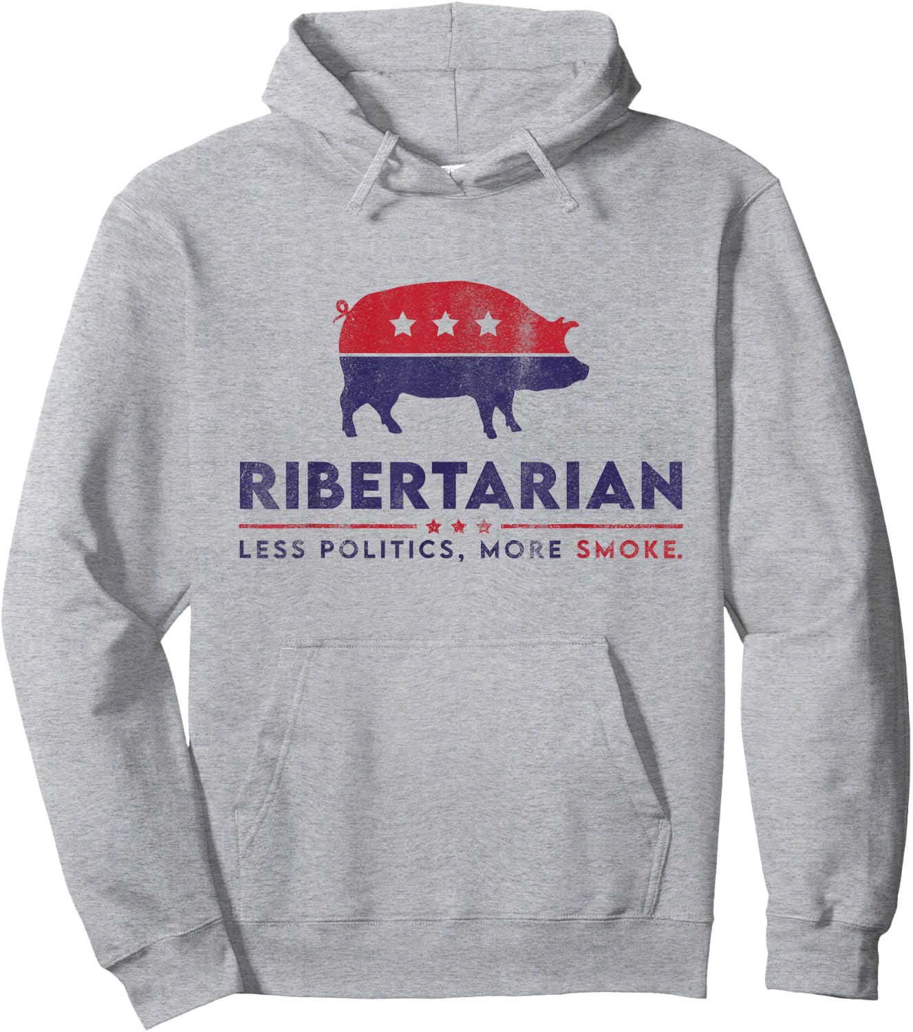Ribertarian Funny Pitmaster BBQ Meat Smoker Less Politics Hoodie - Hoodie | Ash