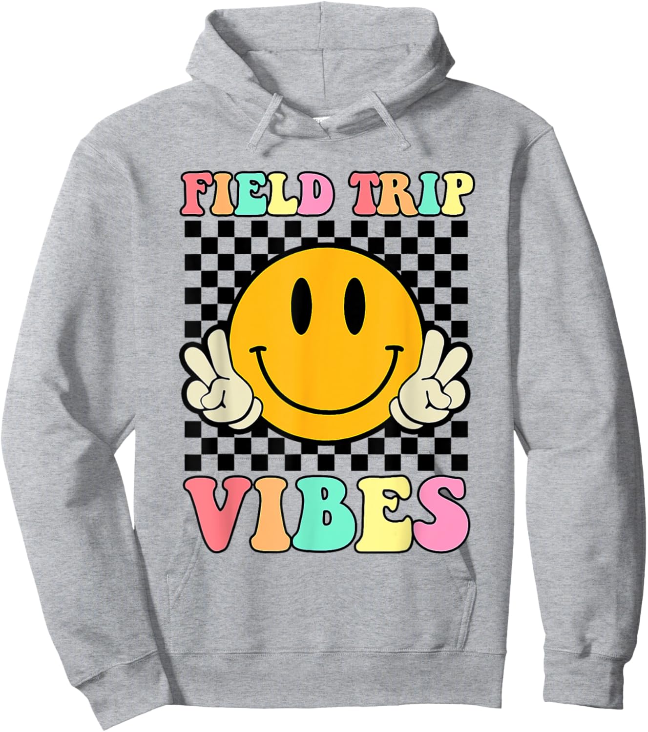 Field Trip Vibes Face Smile Retro Groovy Field Day 2024 Hoodie - Hoodie | Ash