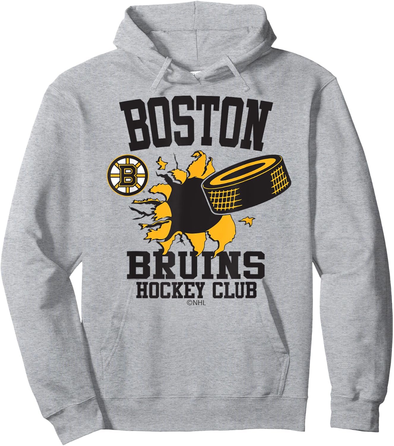 Boston Bruins Hockey Puck Burst Gray Officially Licensed Hoodie - Hoodie | Ash