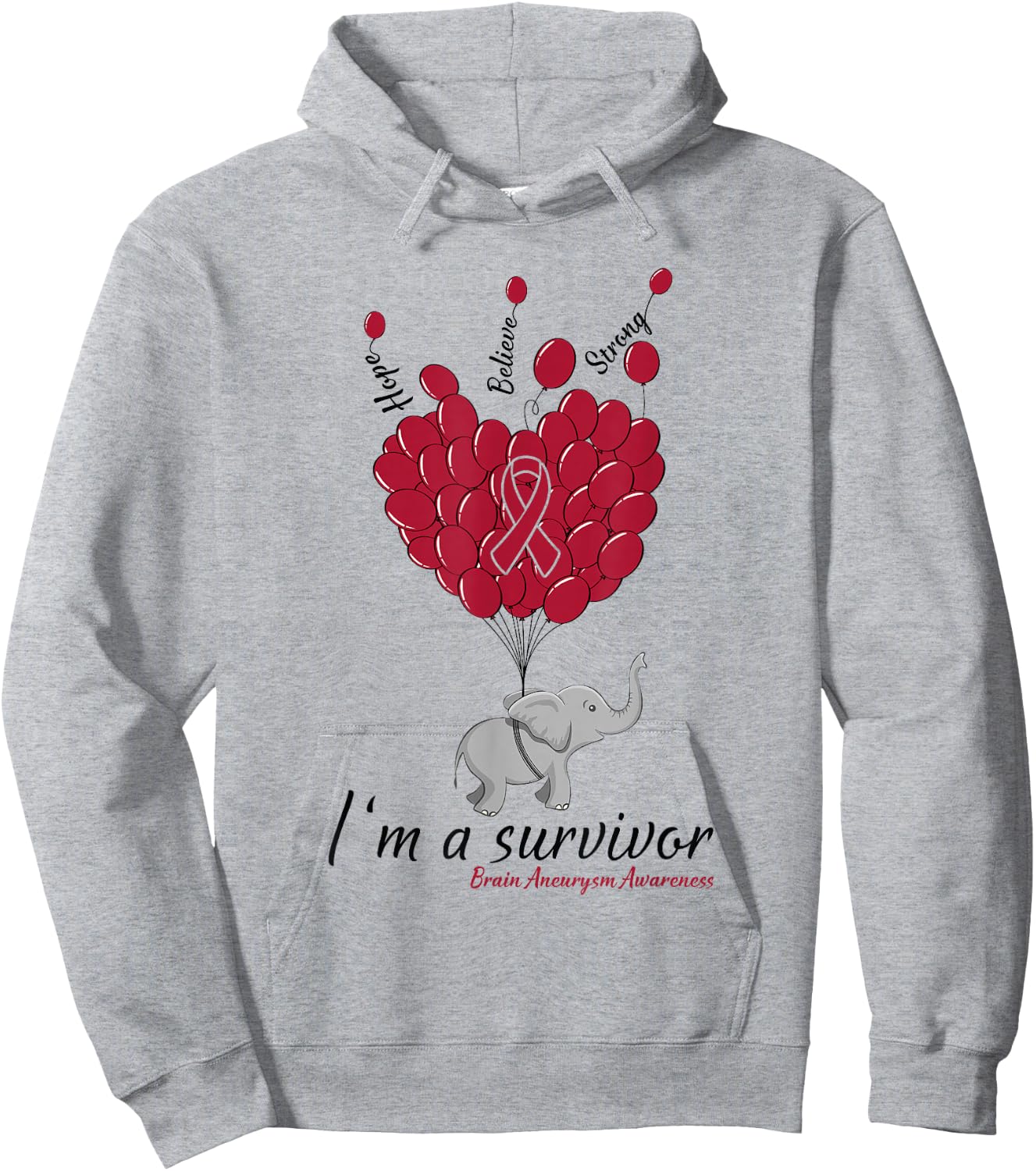 Elephant I'm a Survivor Heart Brain Aneurysm Awareness gift Hoodie - Hoodie | Ash