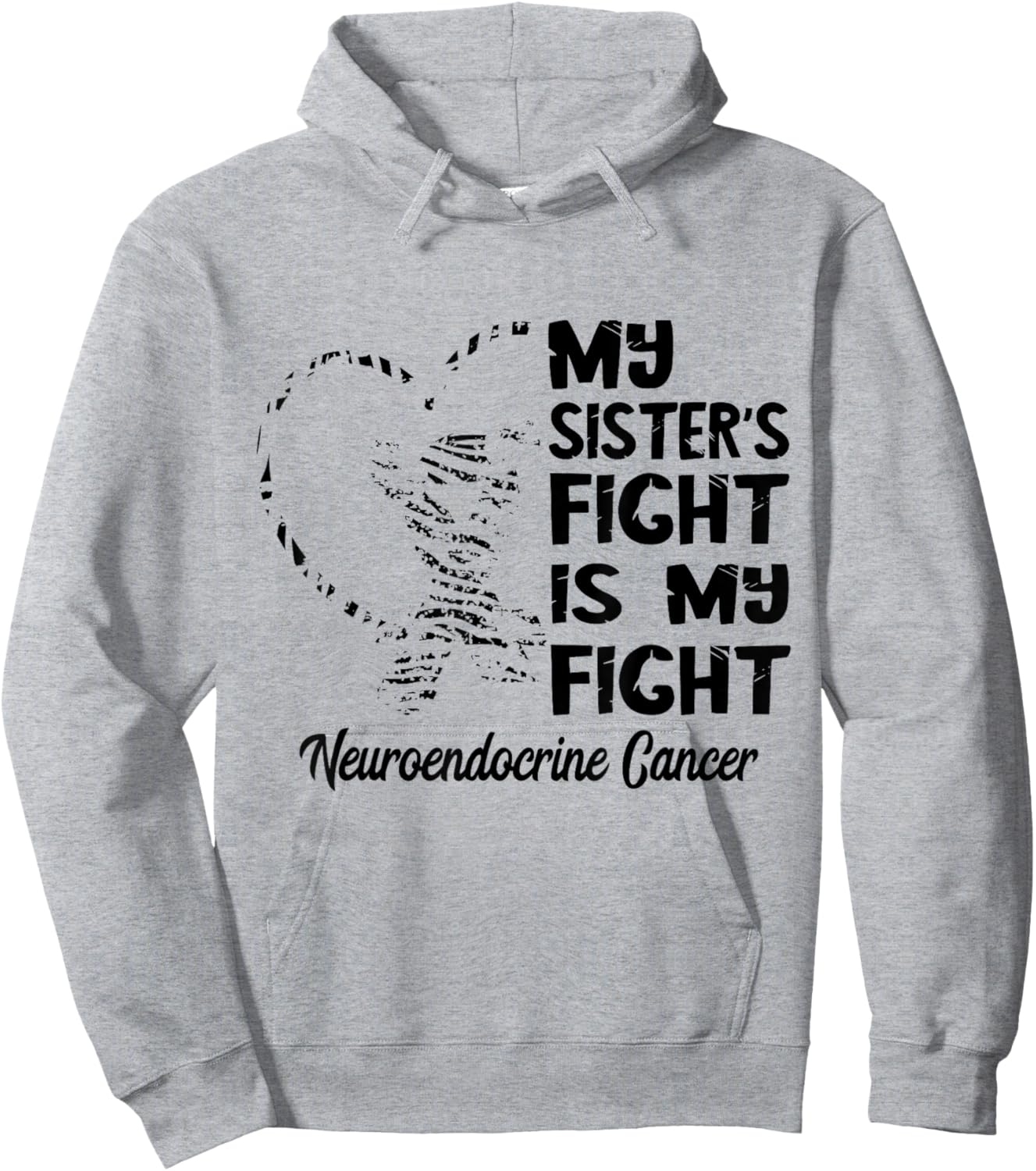 Neuroendocrine Cancer My Sister's Fight Zebra Ribbon Hoodie - Hoodie | Ash